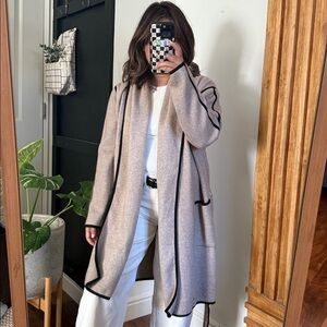 WHITE + WARREN Shawl Collar Sweater Coat in Tan. Size XL